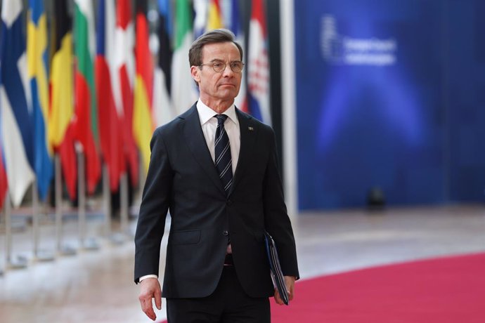 Archivo - HANDOUT - 20 March 2025, Belgium, Brussels: Sweden's Prime Minister Ulf Kristersson arrives to attend an EU summit at the European Council headquarters in Brussels. Photo: Alexandros Michailidis/EU Council/dpa - ATTENTION: editorial use only and