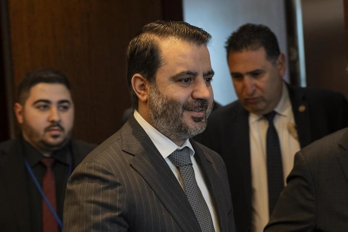 28 de abril de 2025, Nova York, Nova York, EUA: O Secretário-Geral da ONU, Antonio Guterres, reúne-se com Asaad Al-Shaibani, Ministro das Relações Exteriores e Expatriados da República Árabe da Síria, na sede da ONU em Nova York, em 28 de abril de 2025