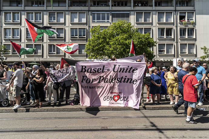 Protesta por Palestina en Eurovisión 2025.