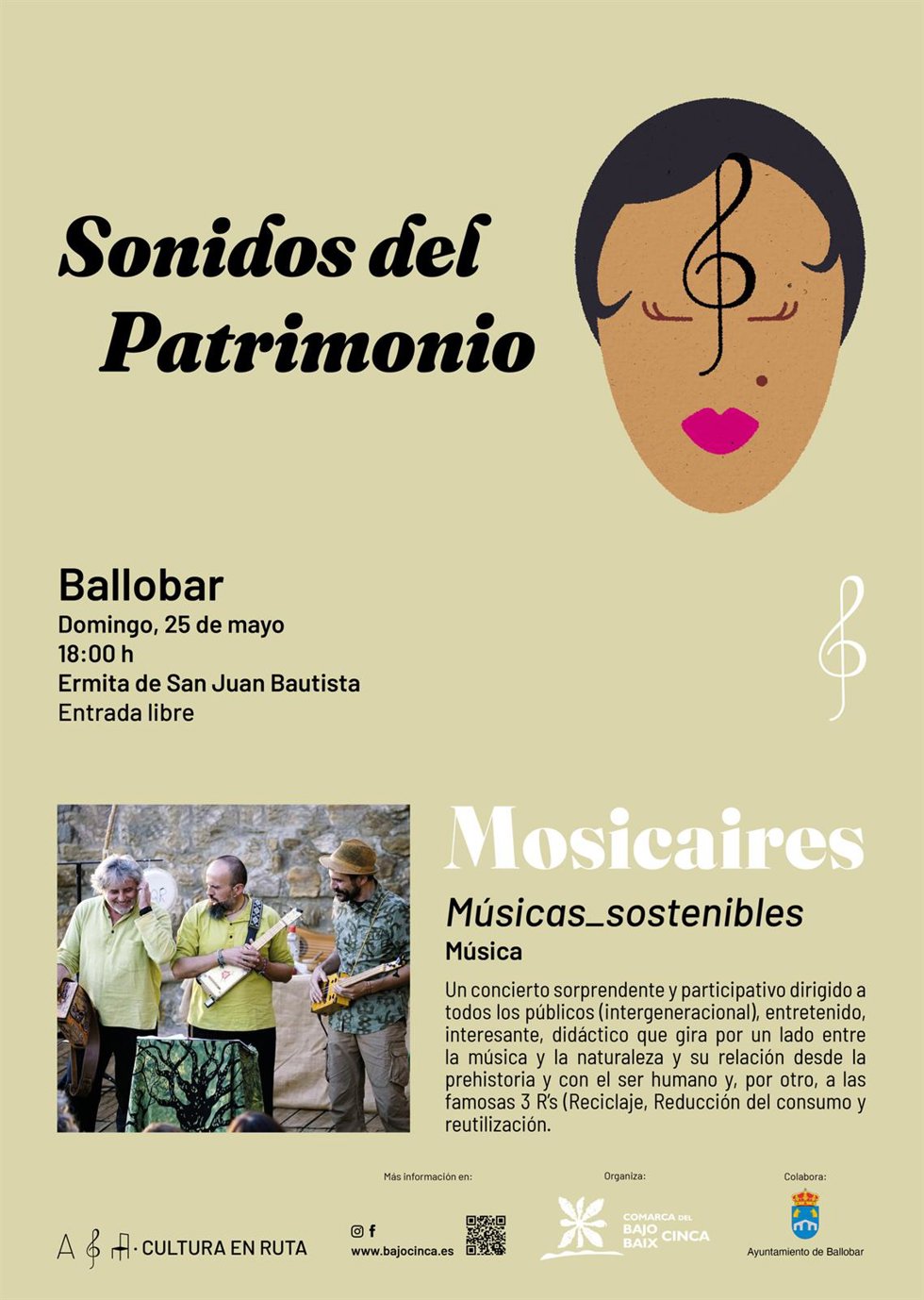 Cartel del concierto de Mosicaires en Ballobar el próximo 25 de mayo.