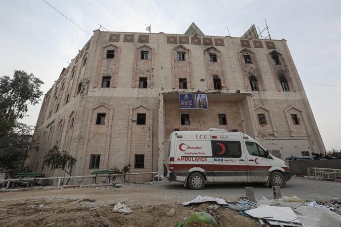 Archivo - Arquivo - 3 de fevereiro de 2025, Beit Lahia, Faixa de Gaza, Território Palestino: Vistas gerais do hospital indonésio, grande parte do qual foi destruído pelas forças de ocupação israelenses durante sua guerra e operação militar no norte da Fai