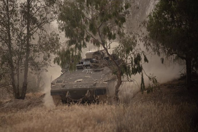 May 16, 2025, Gaza Border, Tel Aviv, Israel: A tank on its way into Gaza for the big invasion