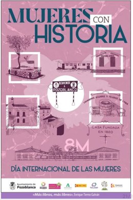 Archivo - El cartel del 8M con un símbolo de la Falange difundido por el Ayuntamiento de Pozoblanco y por el que preguntó Enrique Santiago (IU) al Gobierno de España.