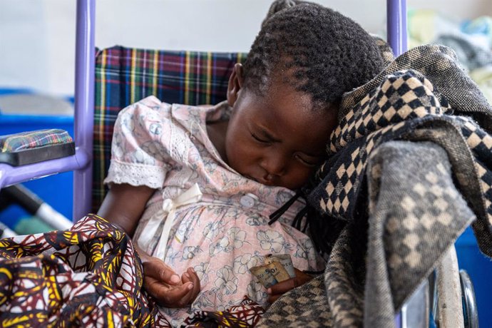 GOMA, May 11, 2025  -- A girl sleeps in a ward at Ndosho Hospital in Goma, the Democratic Republic of the Congo (DRC), on May 10, 2025. Ndosho Hospital, located in Goma, the capital city of North Kivu province in the eastern DRC, has built temporary tents