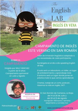 Cartel del campamento en inglés en San Román de Cameros