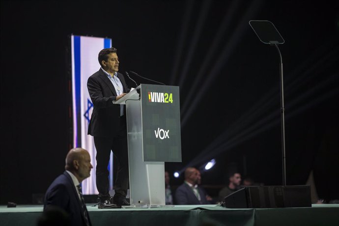 Archivo - May 19, 2024, Madrid, Spain: Amichai Chikli, Minister of Diaspora Affairs and Fight against Anti-Semitism of Israel, gives his speech on stage, during the Europa Viva 2024 event, held at the Vistalegre Palace. The Europa Viva 2024 convention of 