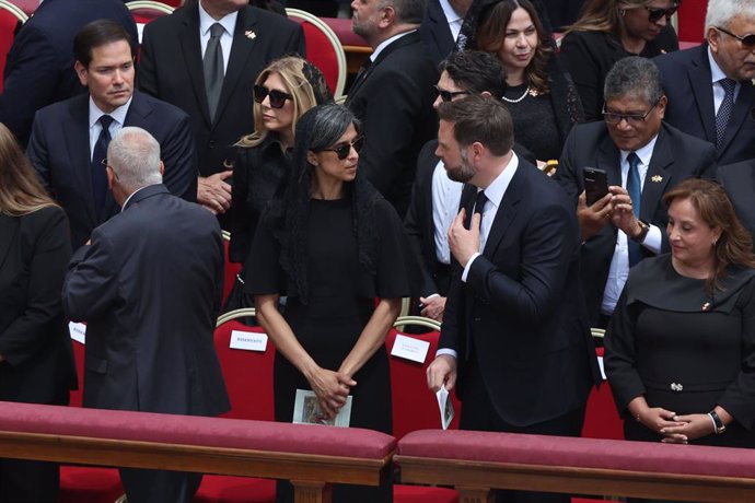 Rome, Italy, Italy: Rome, Rite of Enthronement of Pope Leo XIV - ceremony of installation and beginning of pontificate, In the photo: the American vice president JD Vance with his wife Usha