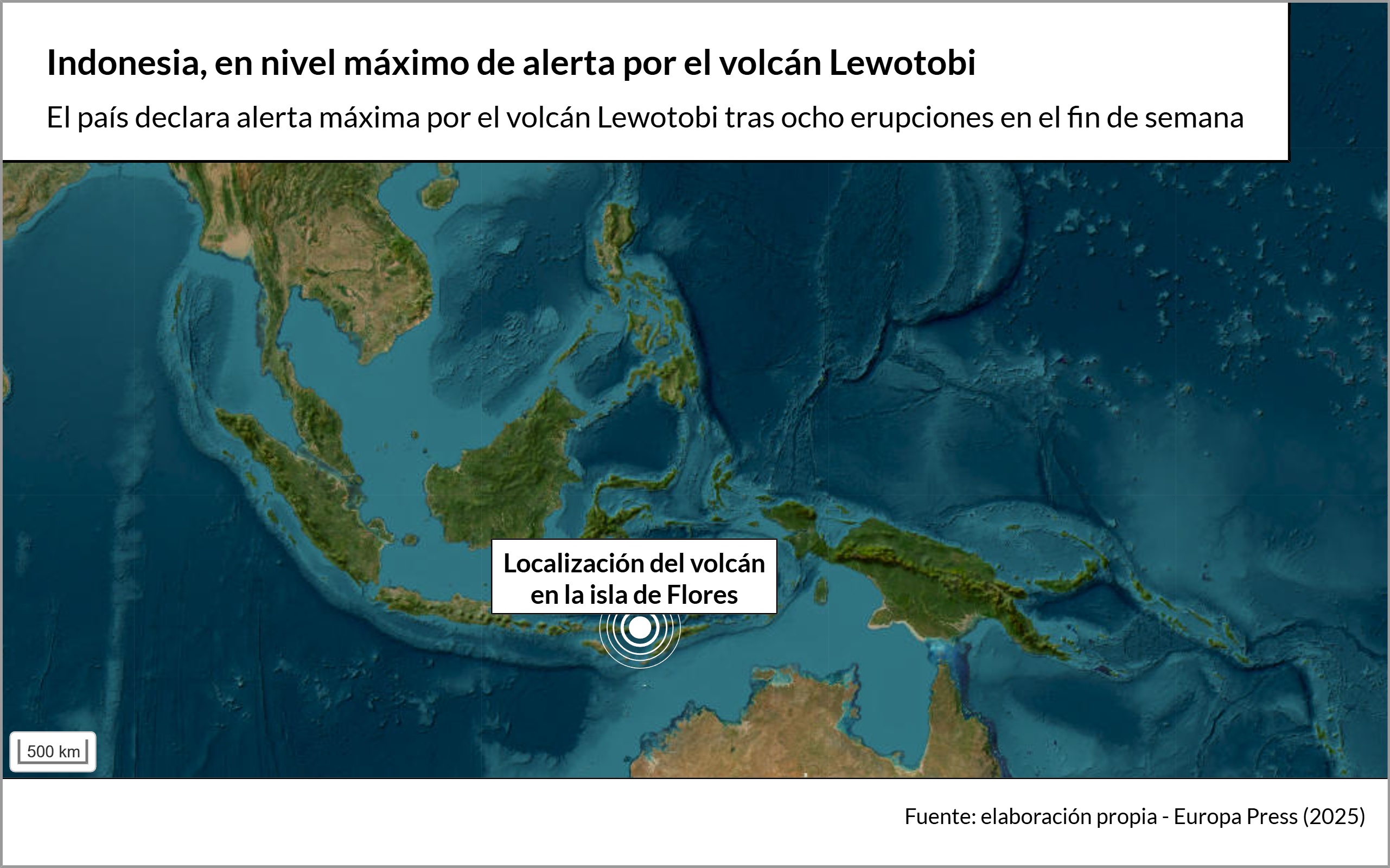 Mapa con localización del volcán Lewotobi en Indonesia