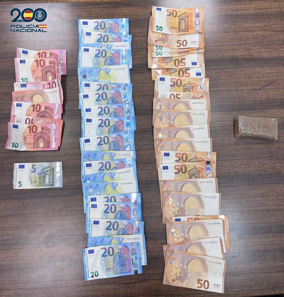 Dinero en efectivo y hachís intervenido al detenido en La Soledat.