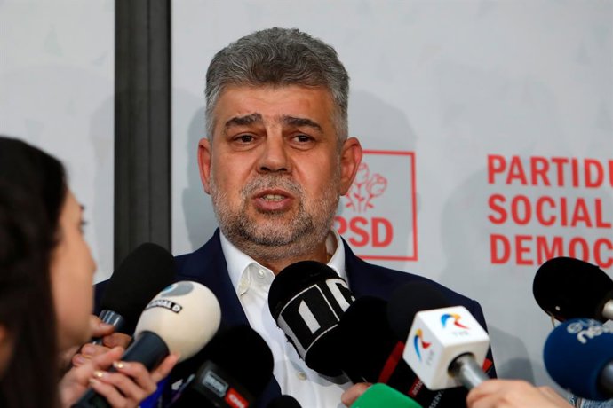 BUCHAREST, May 5, 2025  -- Romanian Prime Minister Marcel Ciolacu speaks to the media at the headquarters of the Social Democratic Party in Bucharest, Romania, on May 5, 2025. Romanian Prime Minister Marcel Ciolacu announced his resignation on Monday at t