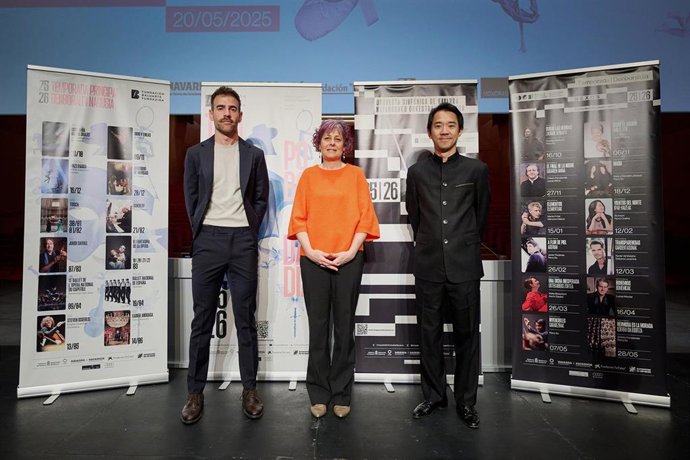 Rebeca Esnaola, consejera de Cultura, Turismo y Deporte del Gobierno de Navarra; Rubén Jauquicoa, director gerente de la Fundación y la OSN; y Perry So, director titular y artístico de la OSN.