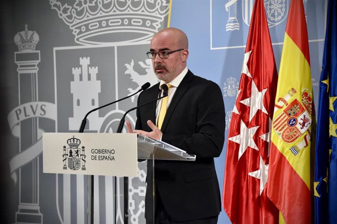El delegado del Gobierno en la Comunidad de Madrid, Francisco Martín, en rueda de prensa en la sede de la Delegación.