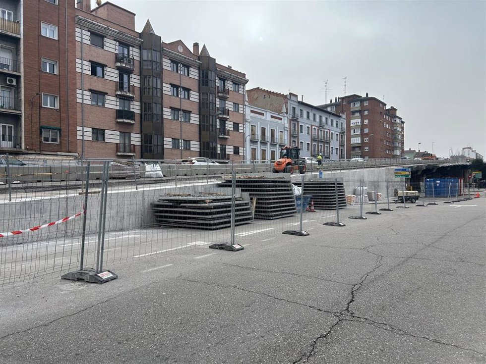 Las obras del Arco de Ladrillo el pasado mes de febrero.