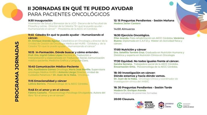 Programa de las II Jornadas '¿En qué te puedo ayudar?' para pacientes oncológicos.