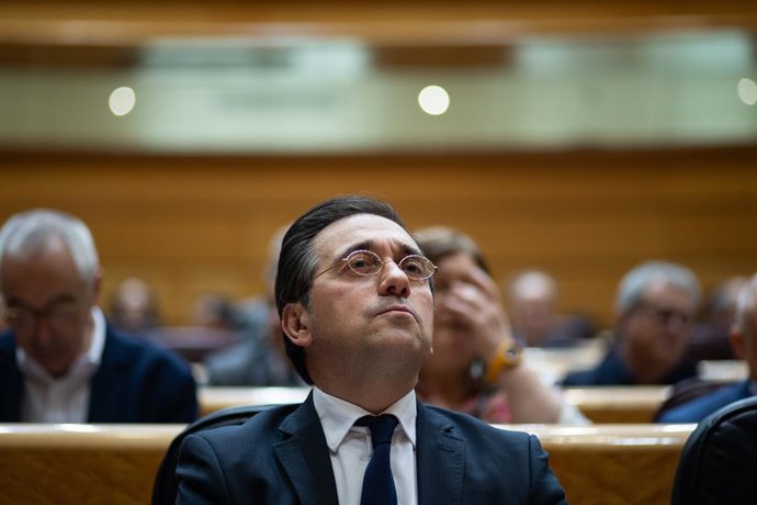 Archivo - Arxiu - El ministre d'Assumptes exteriors, Unió Europea i Cooperació d'Espanya, José Manuel Albares, durant una sessió de control al Govern, al Senat, a 25 de març del 2025, a Madrid (Espanya). 