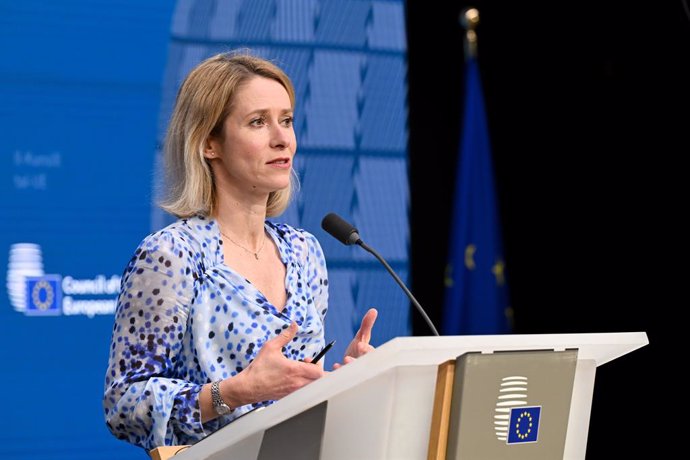 Archivo - HANDOUT - 17 March 2025, Belgium, Brussels: EU High Representative for Foreign Affairs and security policy Kaja Kalla speaks during a press conference following the Foreign Affairs Council meeting in Brussels. Photo: Sierakowski Frederic/EU Coun