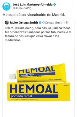 Javier Ortega Smith receta 'hemoal' a José Luis Martínez-Almeida, quien le espeta que el portavoz de Vox le "suplicó ser vicealcalde"