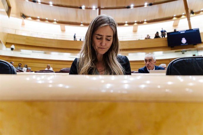La vicepresidenta tercera y ministra para la Transición Ecológica, Sara Aagesen, durante una sesión de control al Gobierno, en el Senado, a 20 de mayo de 2025, en Madrid (España).