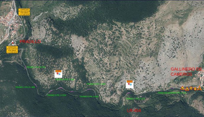 Corte de la carretera LR-454 entre Pradillo y Gallinero para garantizar la seguridad vial debido a obras de mejora