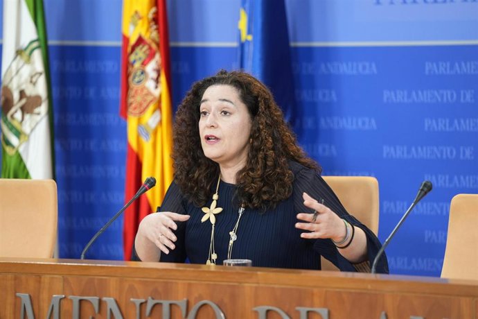 La portavoz del grupo Por Andalucía, Inma Nieto, en rueda de prensa en el Parlamento.