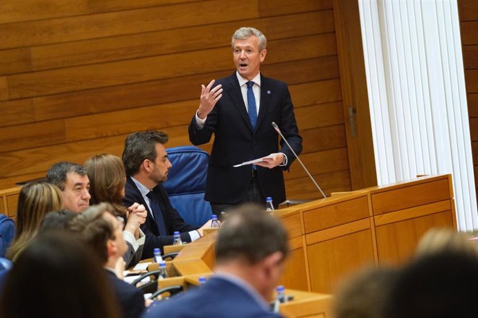 El presidente de la Xunta, Alfonso Rueda, durante la sesión de control.