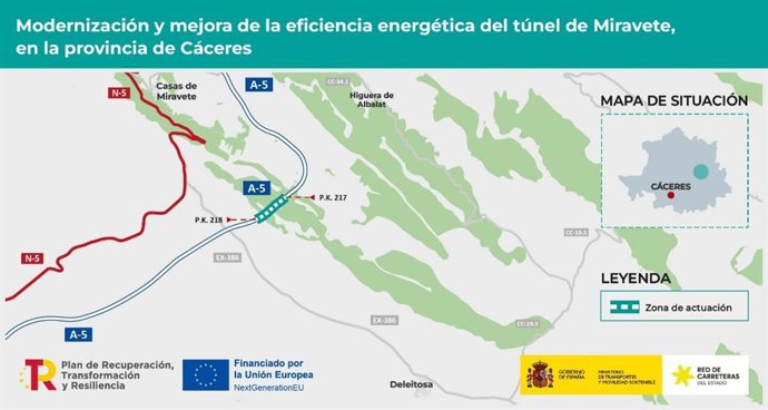 Archivo - Eficiencia energética.- Las obras de modernización del túnel de Miravete en Cáceres se licitan por 3 millones de euros