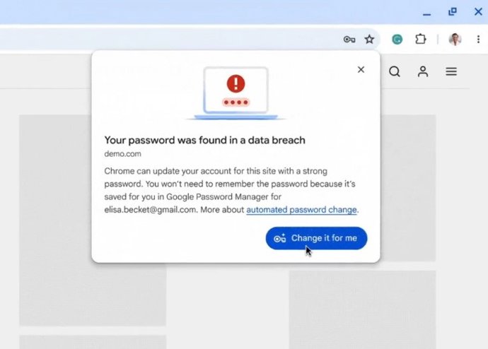 O novo recurso de alteração automática de senha no Chrome.