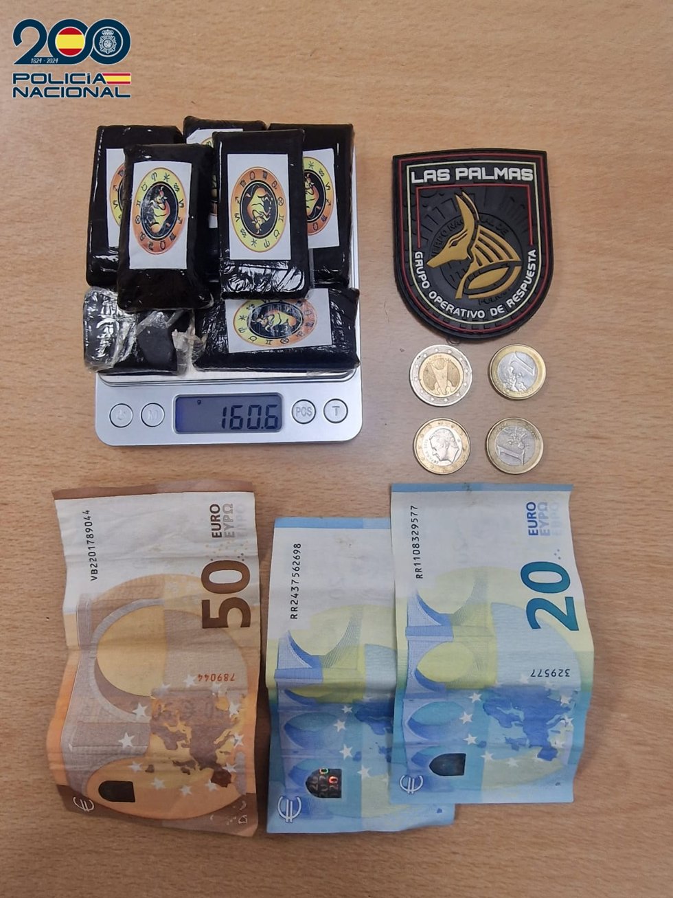 Droga incautada por la Policía Nacional a un joven, de 20 años, en el barrio de Tamaraceite, en Las Palmas de Gran Canaria