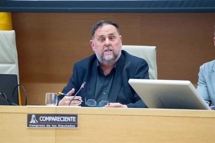 El presidente de ERC y exvicepresidente de la Generalitat de Catalunya, Oriol Junqueras, comparece en la Comisión de Investigación sobre la ‘Operación Cataluña’, en el Congreso de los Diputados, a 19 de mayo de 2025, en Madrid (España). La Comisión invest