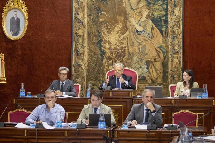 El presidente de la Diputación, Salvador Fuentes (arriba, centro), interviene en el Pleno.