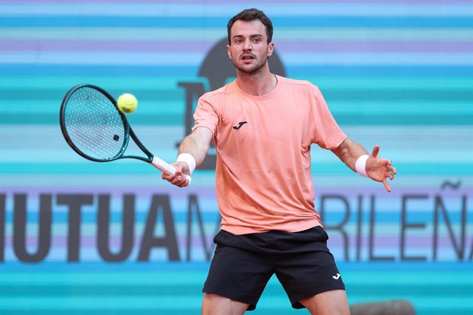 Pedro Martinez of Spain in action against Francisco Comesana of Argentina during the Mutua Madrid Open 2025, ATP Masters 1000 and WTA 1000, tennis tournament celebrated at Caja Magica on April 23, 2025 in Madrid, Spain.