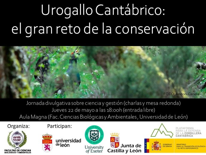 Cartel de la jornada divulgativa sobre el urogallo que acogerá la Universidad de León.
