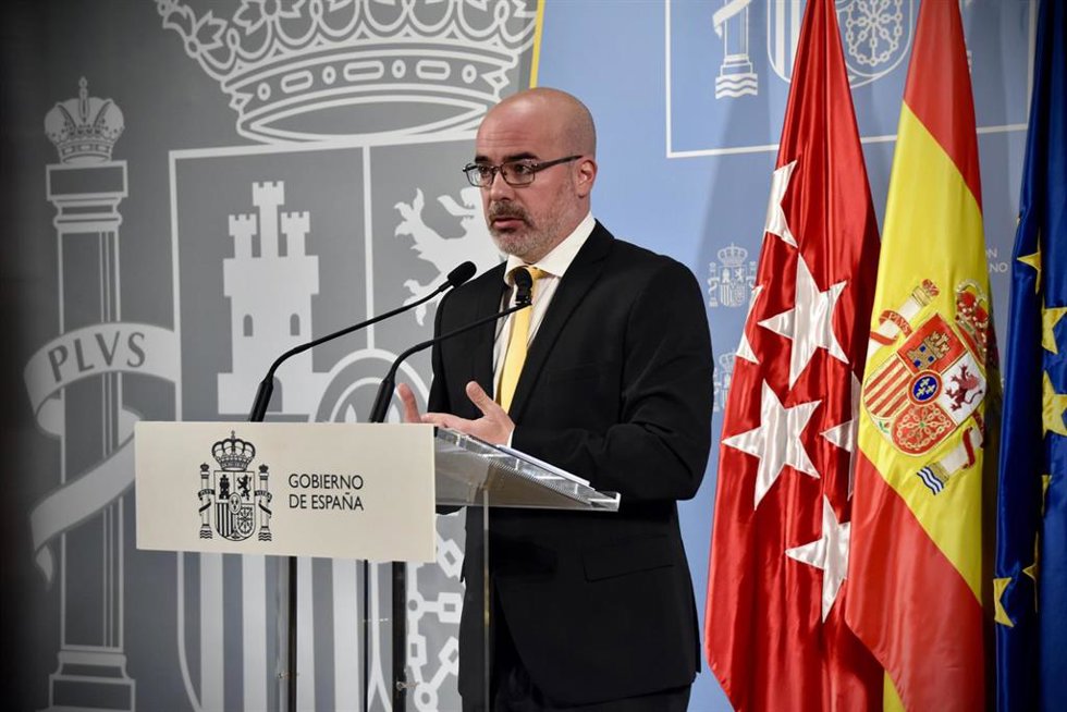 El delegado del Gobierno en la Comunidad de Madrid, Francisco Martín, en rueda de prensa en la sede de la Delegación.