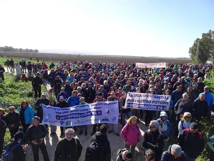 Marcha para la recuperación de la Laguna de La Janda en febrero de 2019.