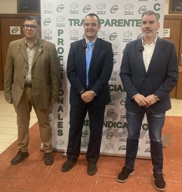 El secretario del sector autonómico de Empresa Privada, Gregorio Pastor (i), el secretario del sector nacional de Empresa Privada de CSIF, Pedro Poves y el presidente autonómico de CSIF Castilla y León, Benjamín Castro.