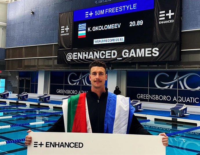 El nadador griego Kristian Gkolomeev, en la presentación de los Enhanced Games.