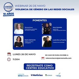 La Fundación Mutua Madrileña Y Antena 3 Noticias Organizan El Lunes 26 De Mayo El Webinar 'Violencia De Género En Las Redes Sociales', Gratuito Y Abierto A Todos Los Institutos Y Centros De Enseñanza Secundaria De España.