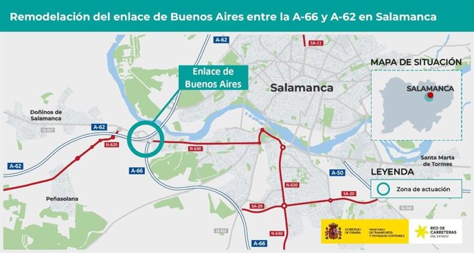 Infografía sobre la remodelación del enlace de Buenos Aires de Salamanca entre la A-66 y la A-62.