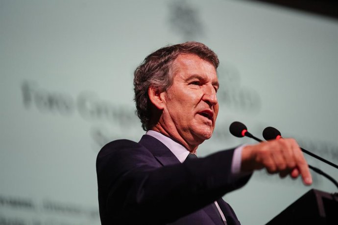 El presidente del PP, Alberto Núñez Feijóo, interviene en una mesa redonda durante el Foro Grupo Libertad y Democracia, en el Ateneo de Madrid, a 21 de mayo de 2025, en Madrid (España). Este seminario internacional organizado por el Grupo Libertad y Democ