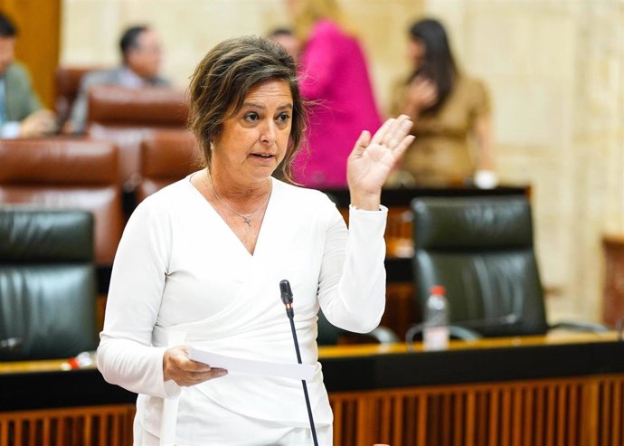 La consejera de Sostenibilidad y Medio Ambiente de la Junta de Andalucía, Catalina García, durante la sesión de control en el Pleno del Parlamento.