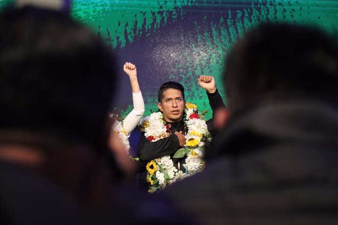 May 19, 2025, La Paz, La Paz, Bolivia: Andronico Rodriguez, presidential candidate and current president of the Senate, during the launch of his ticket in La Paz.