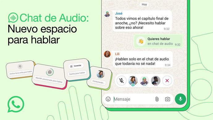 O novo recurso de bate-papo com áudio para grupos no WhatsApp.