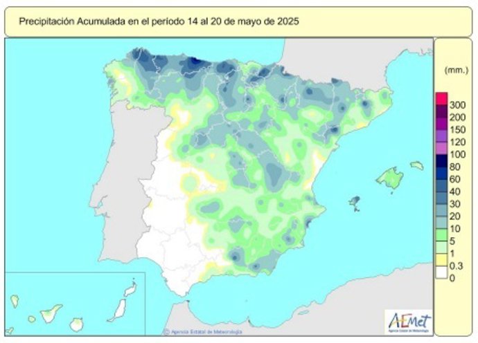 Las lluvias acumuladas en este año hidrológico ascienden a 597 l/m2, un 19% más que el valor normal.