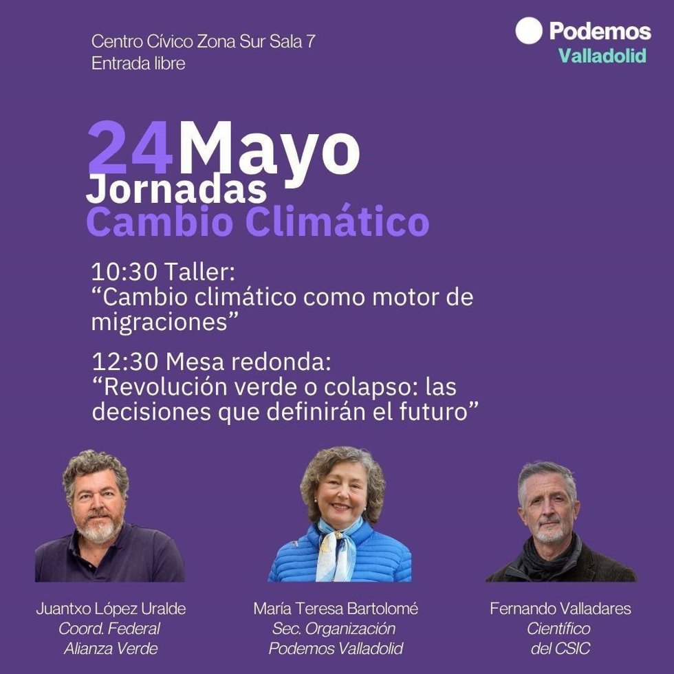 Cartel de las jornadas sobre cambio climático que organiza Podemos Valladolid.