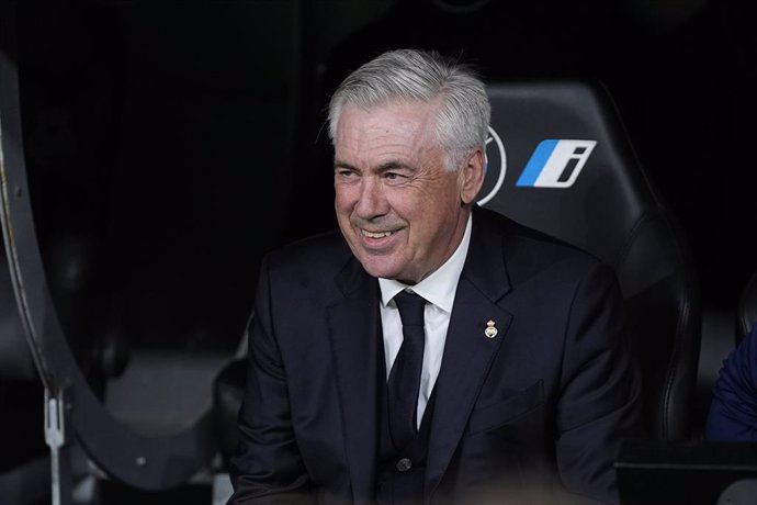 Carlo Ancelotti, head coach of Real Madrid, smiles during the Spanish League, LaLiga EA Sports, football match played between Real Madrid and RCD Mallorca at Santiago Bernabeu stadium on May 14, 2025, in Madrid, Spain.