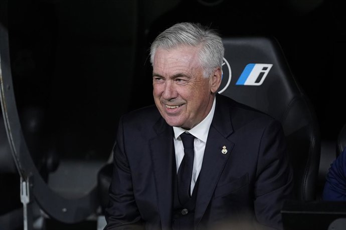 Carlo Ancelotti, head coach of Real Madrid, smiles during the Spanish League, LaLiga EA Sports, football match played between Real Madrid and RCD Mallorca at Santiago Bernabeu stadium on May 14, 2025, in Madrid, Spain.