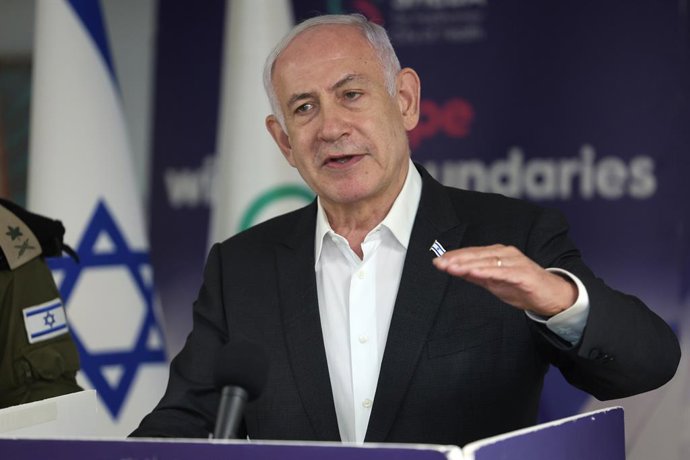 Archivo - Arquivo - O primeiro-ministro de Israel, Benjamin Netanyahu, durante uma coletiva de imprensa em Ramat Gan (arquivo)