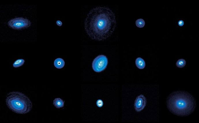 Las observaciones profundas realizadas con ALMA de la emisión de 12CO desde 15 discos protoplanetarios revelan una sorprendente variedad de estructuras en la morfología del gas, incluidos espacios, anillos y espirales.