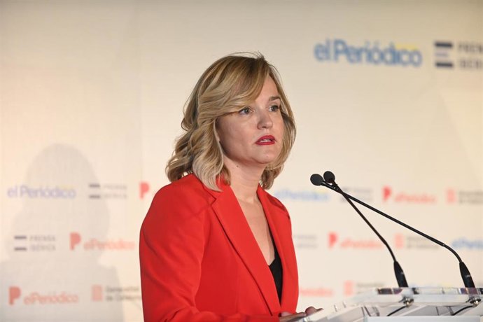 La ministra de Educación y secretaria general del PSOE Aragón, Pilar Alegría, participa en un desayuno informativo, organizado por El Periódico de Aragón, a 23 de mayo de 2025, en Zaragoza, Aragón (España).