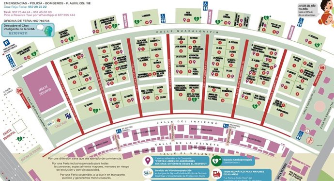 Mapa del recinto de El Arenal de la Feria de Nuestra Señora de la Salud 2025 de Córdoba.